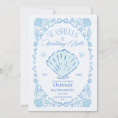 Seashells Wedding Bells Bachelorette Blue Kaart (Voorkant)