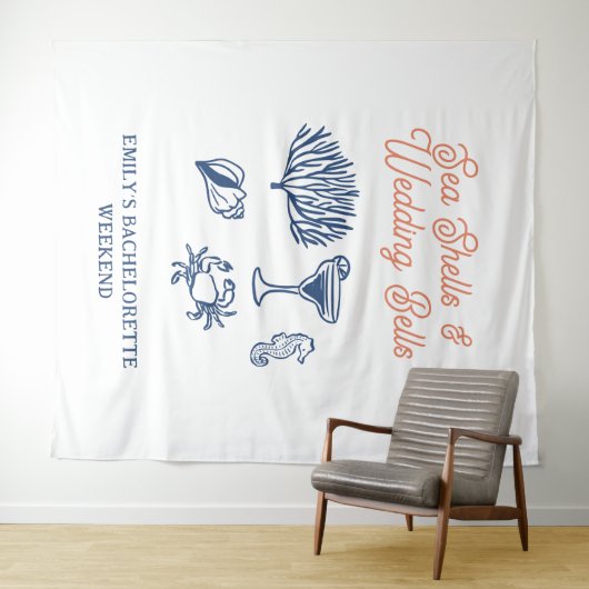 Seashells Wedding Bells Bachelorette Weekend Wandkleed (In Situ (horizontaal))