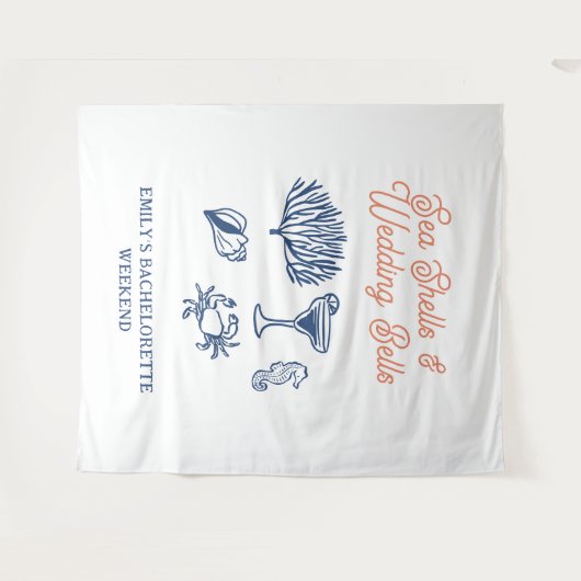 Seashells Wedding Bells Bachelorette Weekend Wandkleed (Voorkant (horizontaal))