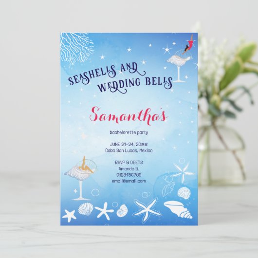 Seashells & Wedding Bells Beach Bachelorette Kaart (Staand voorkant)