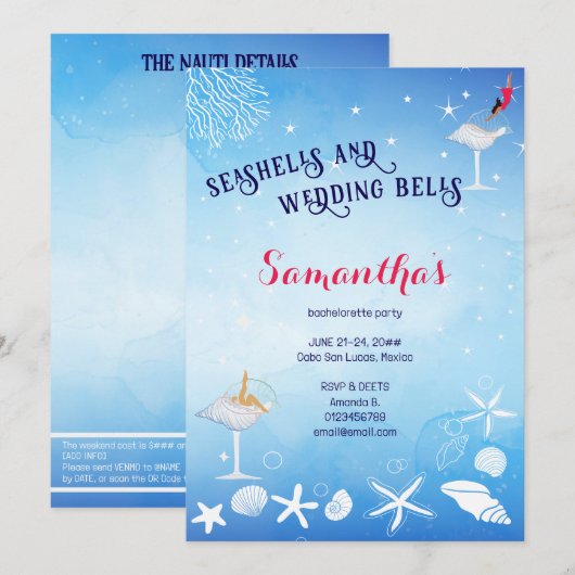 Seashells & Wedding Bells Beach Bachelorette Kaart (Voorkant / Achterkant)
