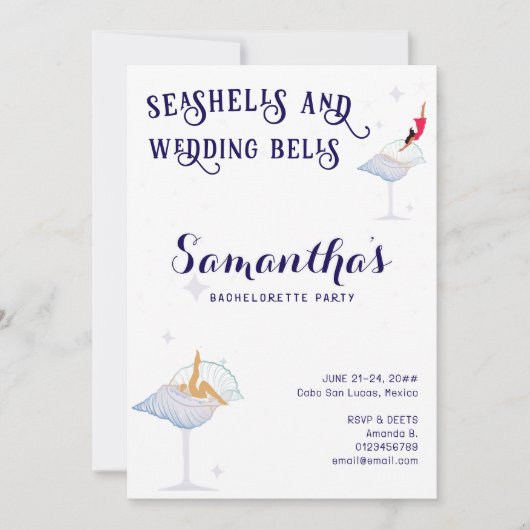 Seashells Wedding Bells Beach Cruise Bachelorette Kaart (Voorkant)
