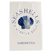 Seashells Wedding Bells Blue Beach Party Gast Medium Cadeauzakje (Voorkant)