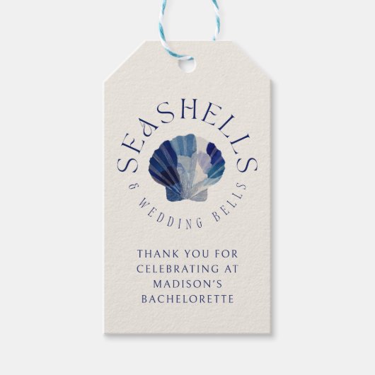 Seashells Wedding Bells Blue Beach Wedding Cadeaulabel (Voorkant)