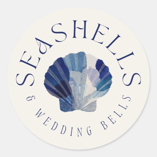 Seashells Wedding Bells Blue Beach Wedding Ronde Sticker (Voorkant)