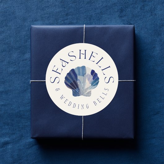 Seashells Wedding Bells Blue Beach Wedding Ronde Sticker