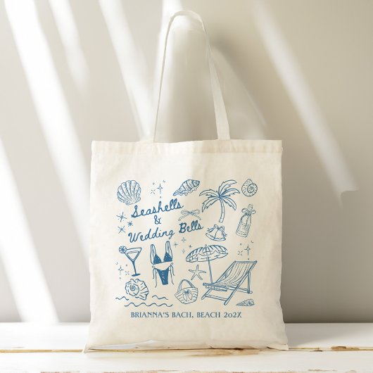 Seashells wedding bells bridesmaids gifts custom tote bag