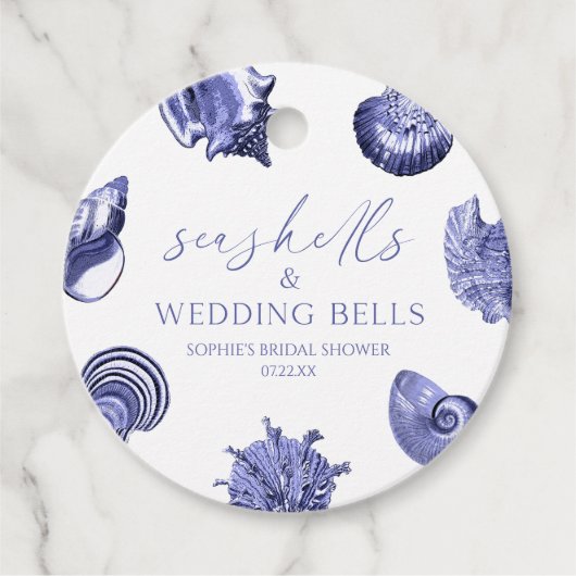 Seashells & Wedding Bells Elegant Vrijgezellenfees Bedankjes Labels (Voorkant)