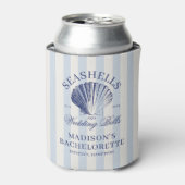 Seashells & Wedding Bells Gestreepte Bachelorette Blikjeskoeler (Blikje Voorkant)