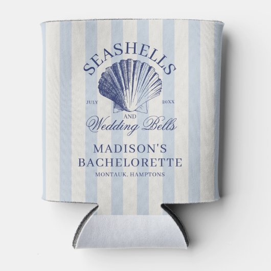 Seashells & Wedding Bells Gestreepte Bachelorette Blikjeskoeler (Voorkant)