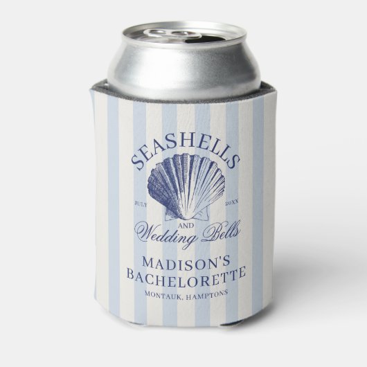 Seashells & Wedding Bells Gestreepte Bachelorette Blikjeskoeler (Blikje Achterkant)