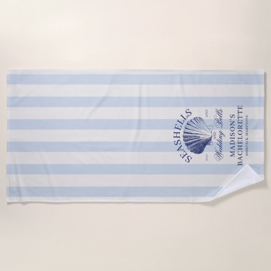 Seashells & Wedding Bells Gestreepte Bachelorette Strandlaken (Voorkant)