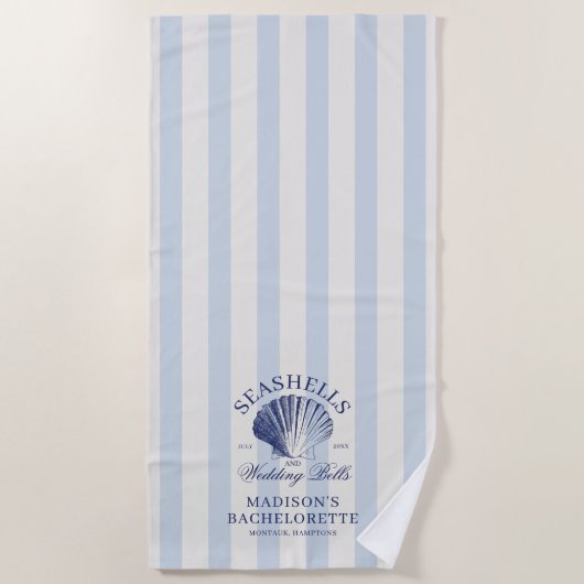 Seashells & Wedding Bells Gestreepte Bachelorette Strandlaken (Voorkant)