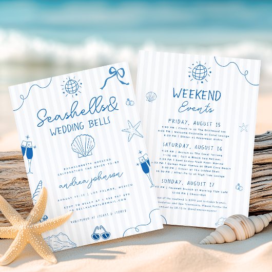 Seashells & Wedding Bells Hand Drawn Bachelorette Kaart