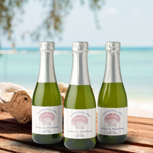 Seashells & Wedding Bells Roze Navy Bachelorette Sparkling Wijnetiket