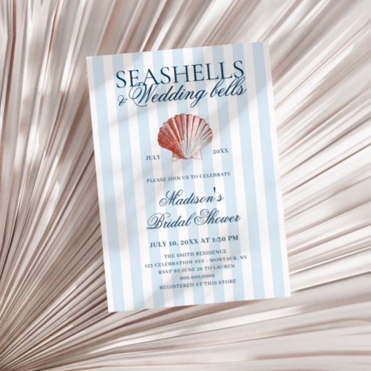 Seashells & Wedding Bells Striped Bridal Shower Kaart