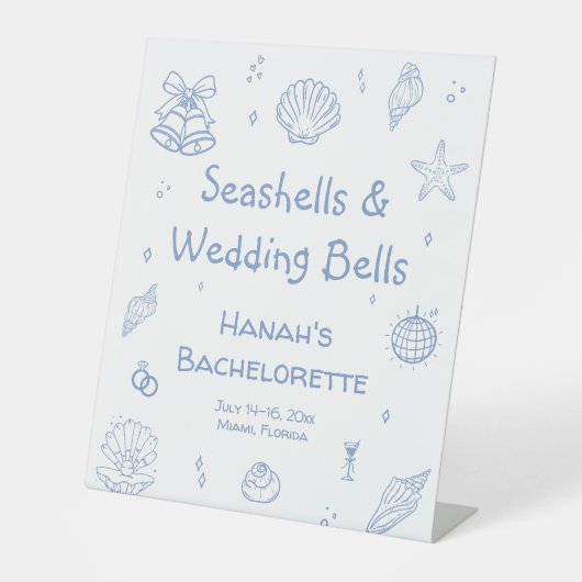 Seashells & Wedding Bells vrijgezellenfeest Reclamebord Met Voetstuk (Voorkant)