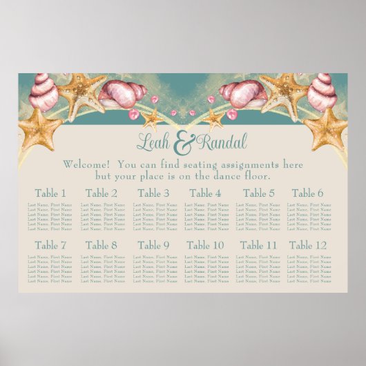 Seashells Wedding Seating Chart Poster (Voorkant)