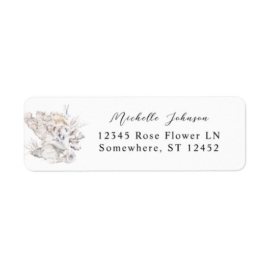 Seashells White Floral Return Address Label 5 (Voorkant)