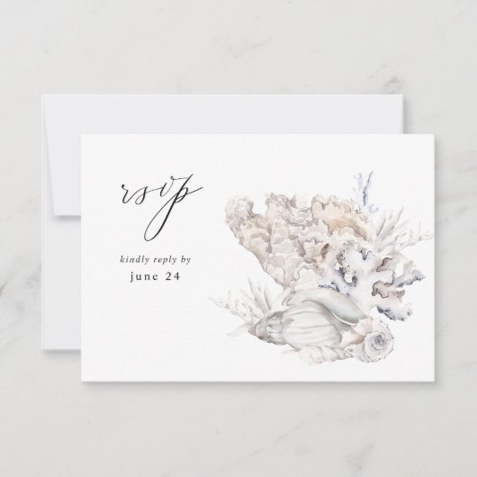 Seashells Wit met maaltijd RSVP 6 Kaartje (Voorkant)