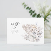Seashells Wit met maaltijd RSVP 6 Kaartje (Staand voorkant)