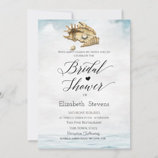 Seashells, Zee, het Vrijgezellenfeest van het Manu Kaart (Voorkant)