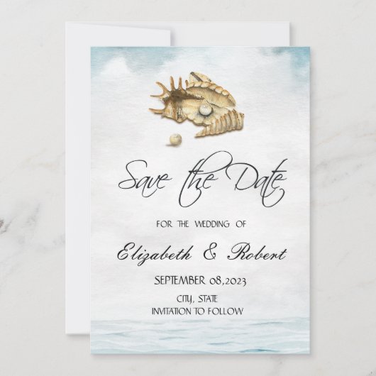 Seashells, Zee, script Save The Date (Voorkant)