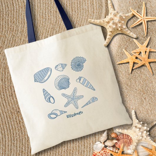 Seashells & zee star - gepersonaliseerd tote bag