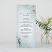 Seashore | Beach Blue Waterverf Seashells Weddensc Menu (Staand voorkant)
