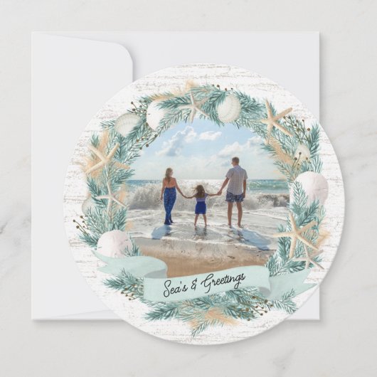 Seashore Beach Kerstkrans met foto Feestdagenkaart (Voorkant)