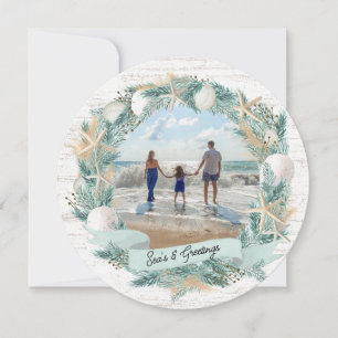 Seashore Beach Kerstkrans met foto Feestdagenkaart