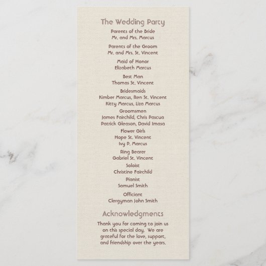 Seashore Beach Wedding Programma's (Achterkant)