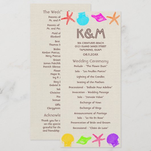 Seashore Beach Wedding Programma's (Voorkant / Achterkant)