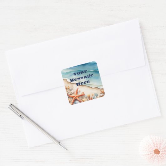 Seashore Bliss Beach Party Vierkante Sticker (Envelop)