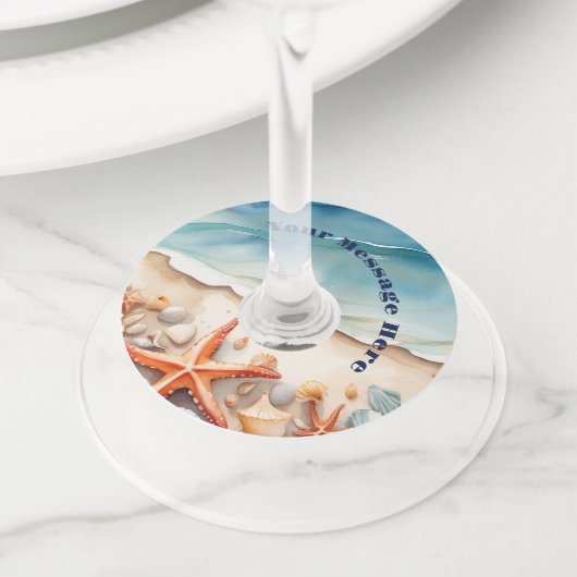 Seashore Bliss Beach Party Wijnglaslabel (Dichtbij)