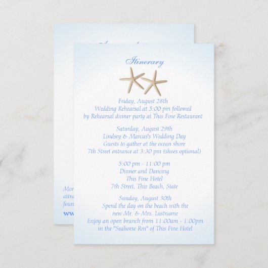 Seashore Blue Hydrangea Wedding Intinerary Informatiekaartje (Voorkant / Achterkant)