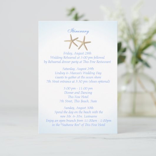 Seashore Blue Hydrangea Wedding Intinerary Informatiekaartje (Staand voorkant)