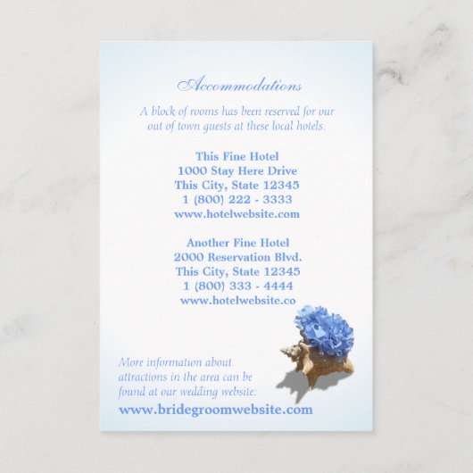 Seashore Blue Hydrangea Wedding Intinerary Informatiekaartje (Achterkant)