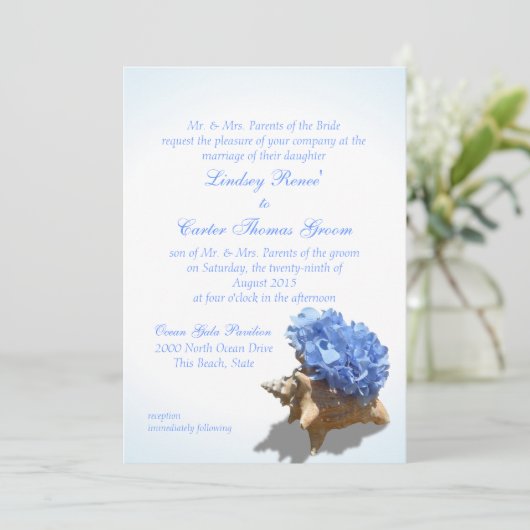 Seashore Blue Hydrangea Wedding Kaart (Staand voorkant)