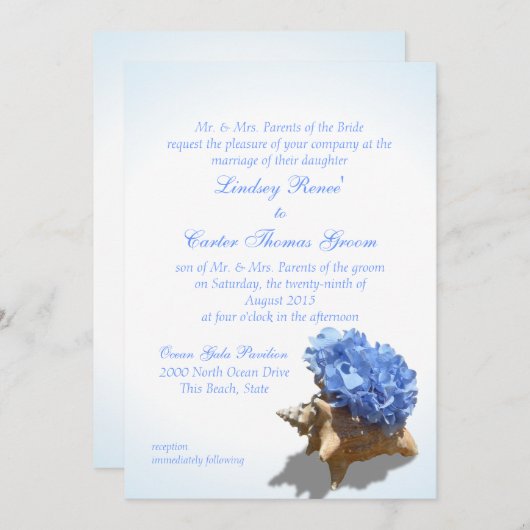 Seashore Blue Hydrangea Wedding Kaart (Voorkant / Achterkant)