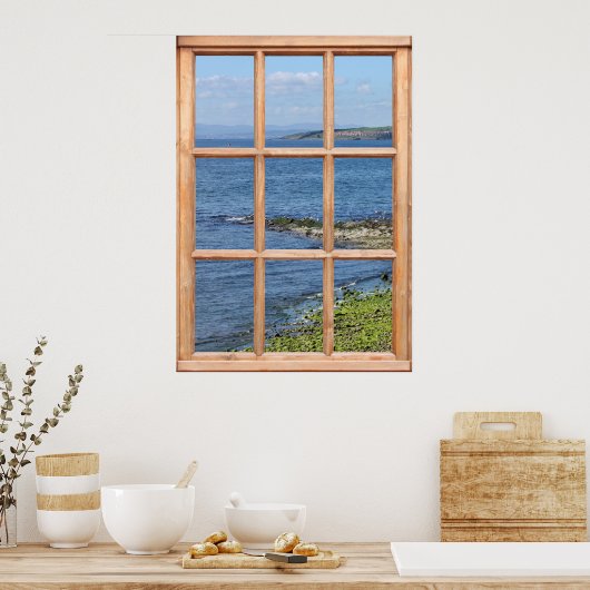 Seashore / Coastal Window Uitzicht Trompe L'oeil Poster (Keuken)