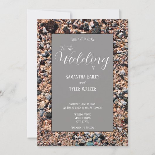 Seashore Coral Sand & Shells, Modern Beach Wedding Kaart (Voorkant)