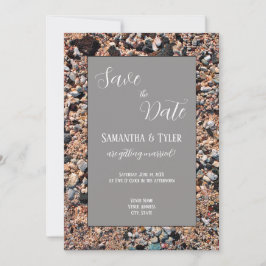 Seashore Coral Sand & Shells, Modern Beach Wedding Save The Date