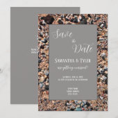 Seashore Coral Sand & Shells, Modern Beach Wedding Save The Date (Voorkant / Achterkant)