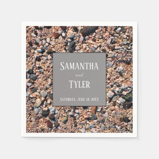 Seashore Coral Sand & Shells, Modern Beach Wedding Servet (Voorkant)
