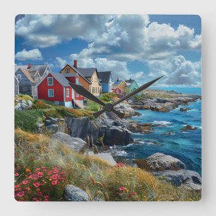 Seashore Cottage Wall Clock Vierkante Klok