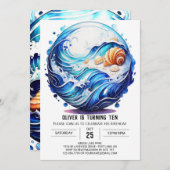 Seashore Deep Blue Kids Verjaardag Kaart (Voorkant / Achterkant)