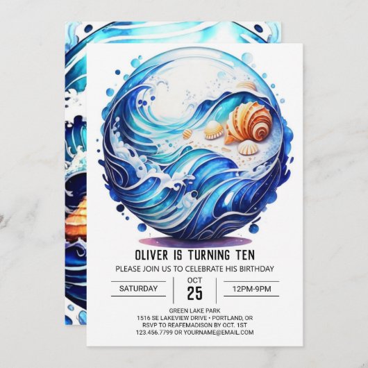 Seashore Deep Blue Kids Verjaardag Kaart (Voorkant / Achterkant)