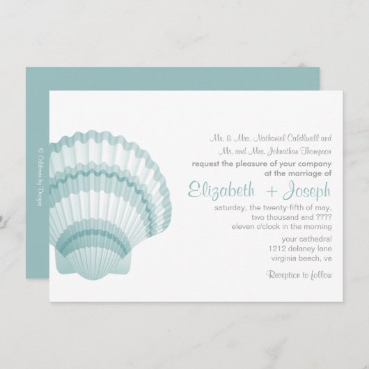 Seashore Elegance Wedding Invitation Kaart (Voorkant / Achterkant)