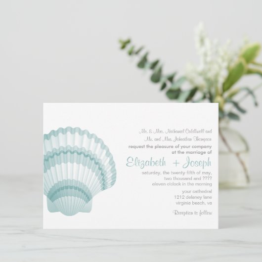 Seashore Elegance Wedding Invitation Kaart (Staand voorkant)